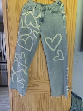 Oli & Hali Light Blue Heart-Print Wide Leg Jeans